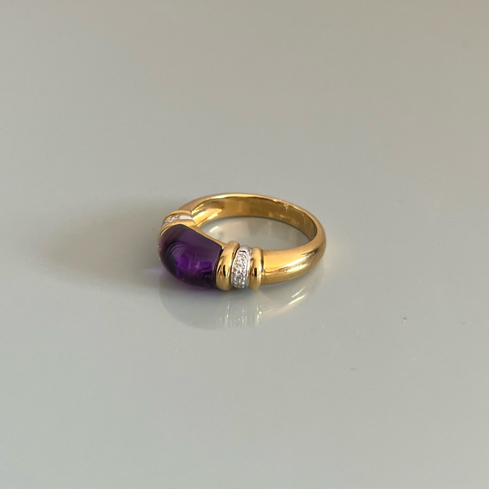 18K Gold Amethyst Diamond Ring Size 9.5